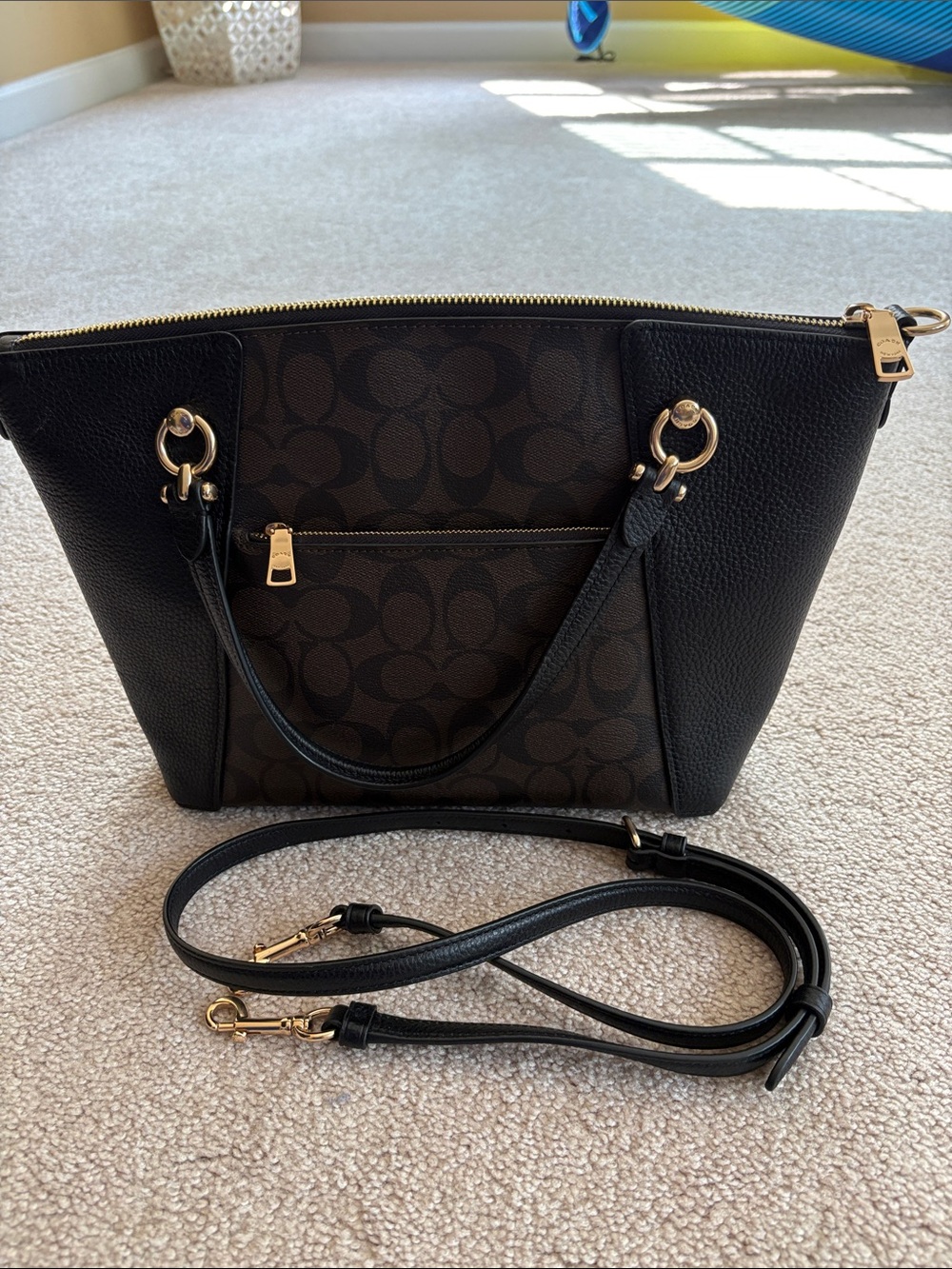 Coach Brown/Black Signature Tote with Gold-Tone Hardware - Picture 2 of 6